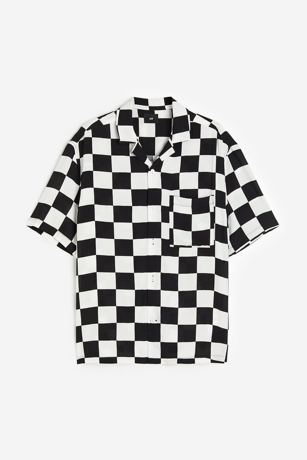 H&M Relaxed Fit Resort Shirt Black/white Checked