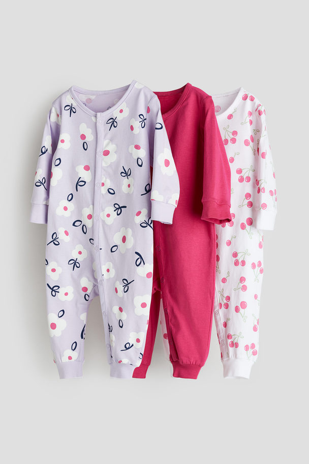 H&M 3-pack Cotton Pyjamas Light Purple/floral