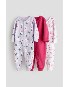 3-pack Cotton Pyjamas Light Purple/floral