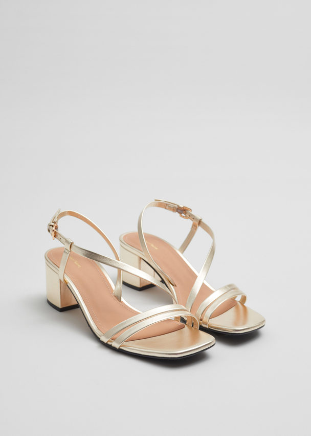 & Other Stories Strappy Block Heel Leather Sandals Gold