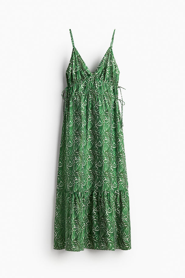 H&M Drawstring-detail Maxi Dress Green/patterned