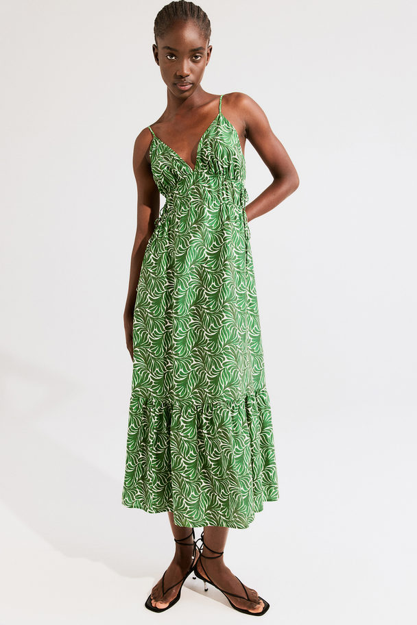 H&M Maxi-jurk Met Drawstrings Groen/dessin