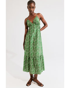 Drawstring-detail Maxi Dress Green/patterned