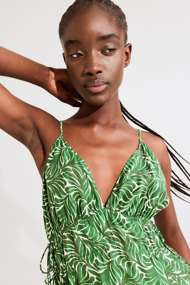 H&M Drawstring-detail Maxi Dress Green/patterned