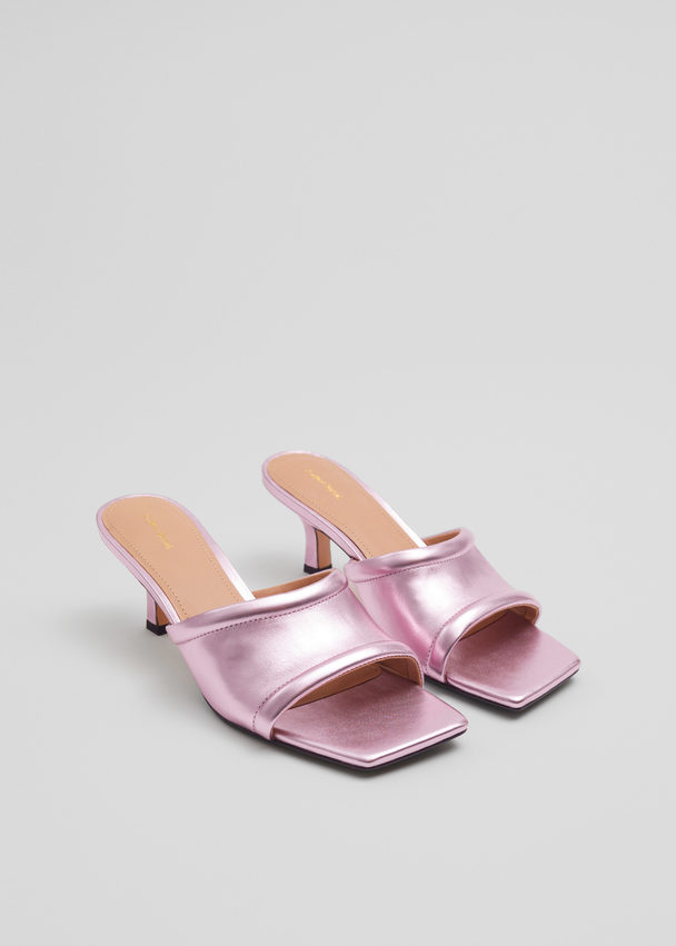 & Other Stories Soft Leather Mules Pink Metal