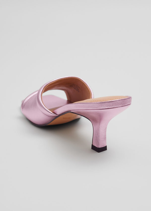 & Other Stories Soft Leather Mules Pink Metal