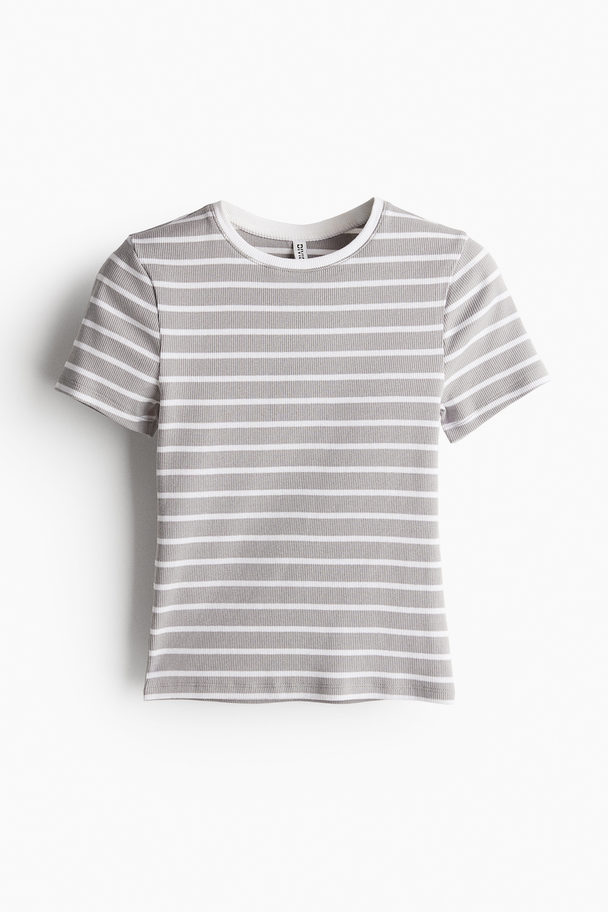 H&M Fitted T-shirt Light Grey/striped