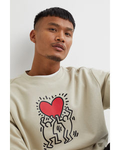 Relaxed Fit Printed Sweatshirt Light Beige/keith Haring