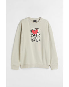 Sweatshirt Med Tryk Relaxed Fit Lys Beige/keith Haring