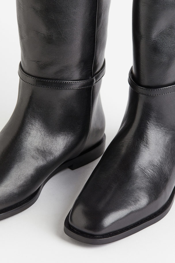 H&M Knee-high Leather Boots Black