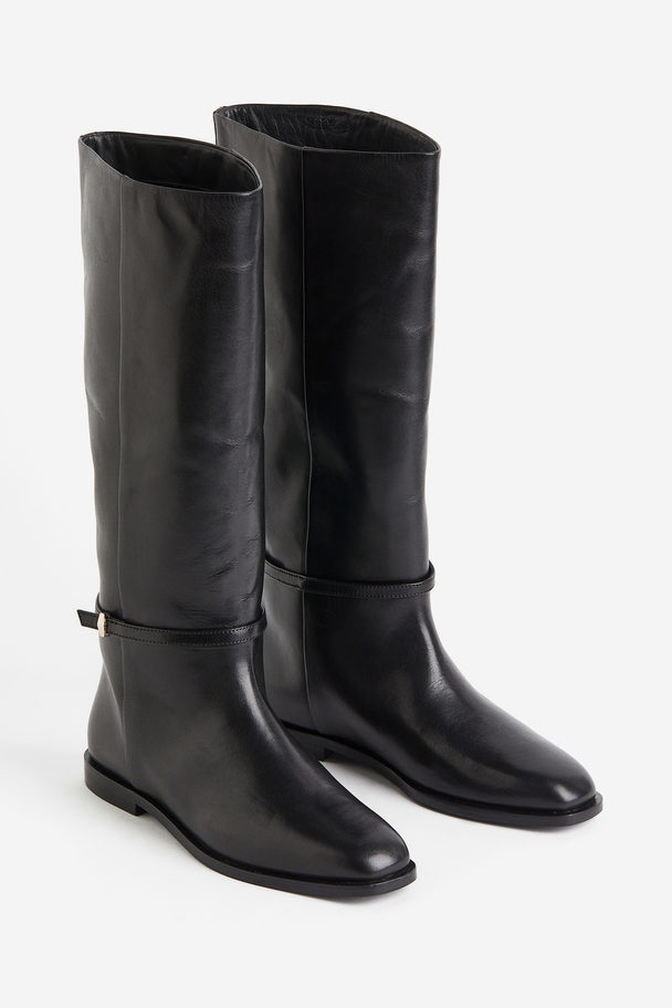 H&M Knee-high Leather Boots Black
