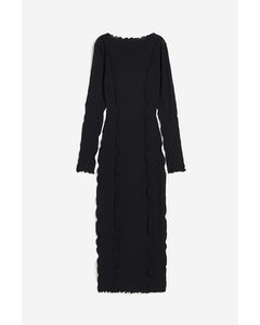 Overlock-detail Rib-knit Dress Black