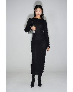 Overlock-detail Rib-knit Dress Black