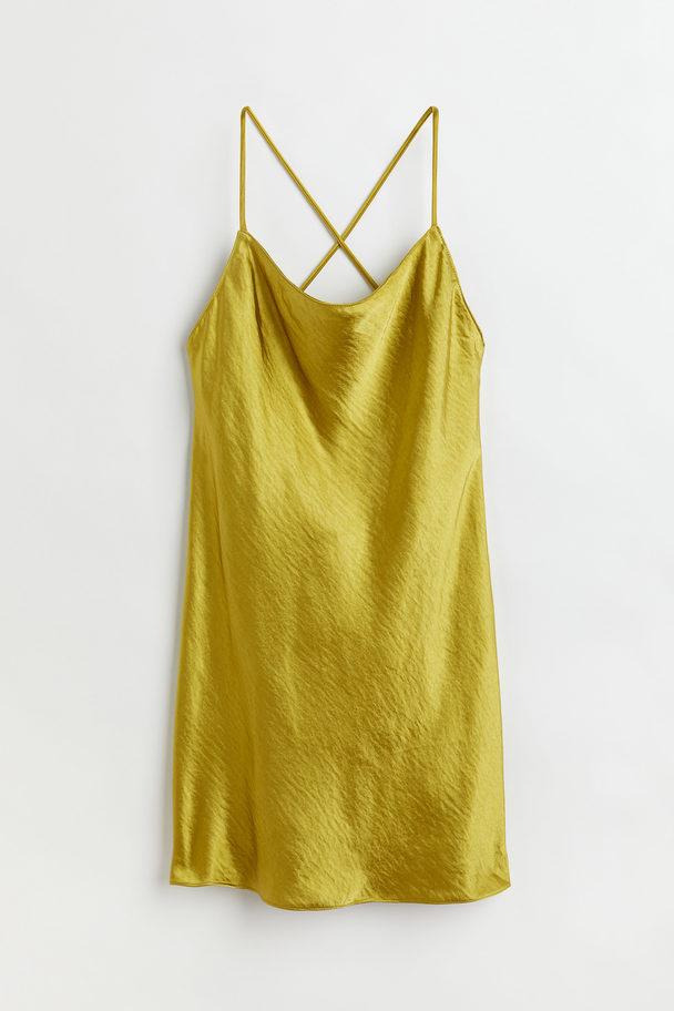 H&M Tie-detail Satin Dress Yellow-green