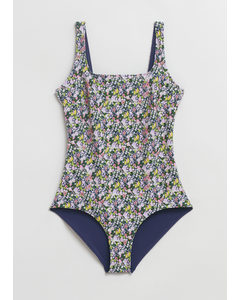 Reversible Swimsuit Dark Blue/floral
