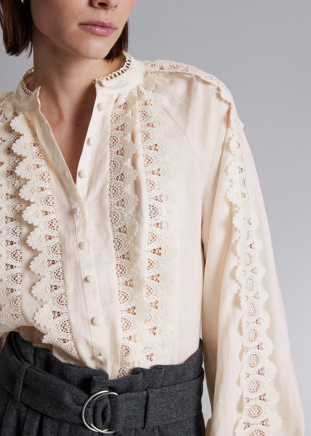 & Other Stories Scalloped Lace Blouse Cream