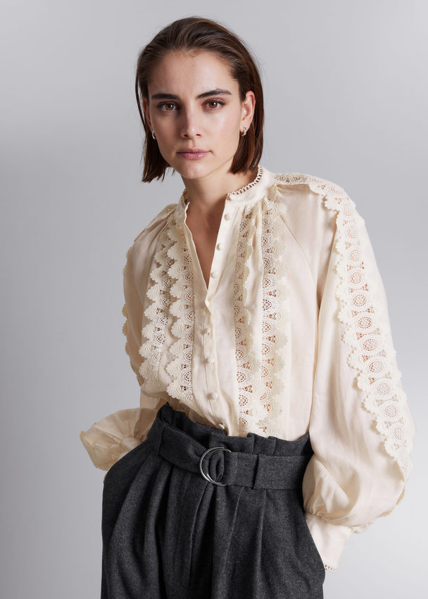 & Other Stories Scalloped Lace Blouse Cream