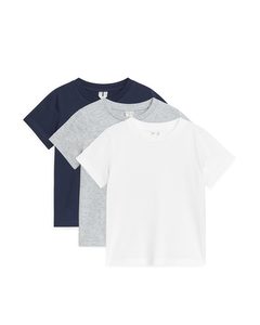 Crew-neck T-shirt, Set Of 3 White/grey/dark Blue