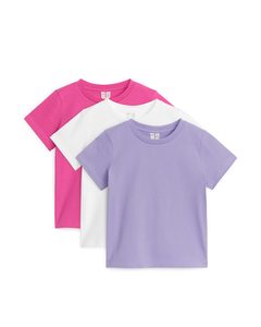 Crew-neck T-shirt, Set Of 3 Pink/white/lilac