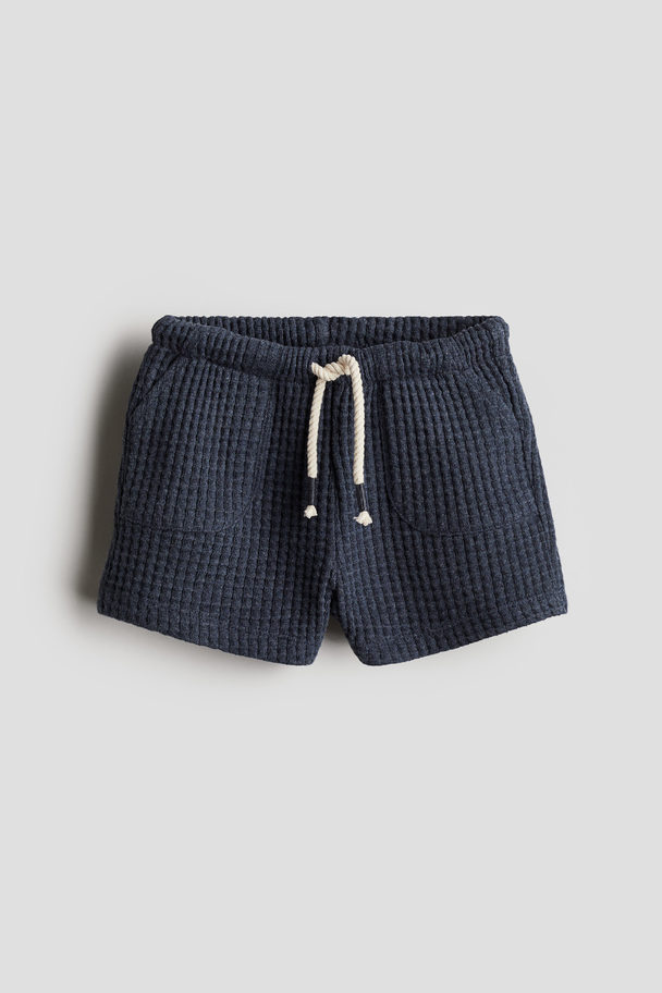 H&M Waffled Cotton Shorts Navy Blue