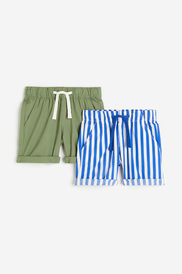 H&M Set Van 2 Pull-on Shorts Helderblauw/gestreept
