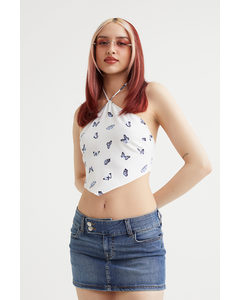 Halterneck Cropped Top White/butterflies