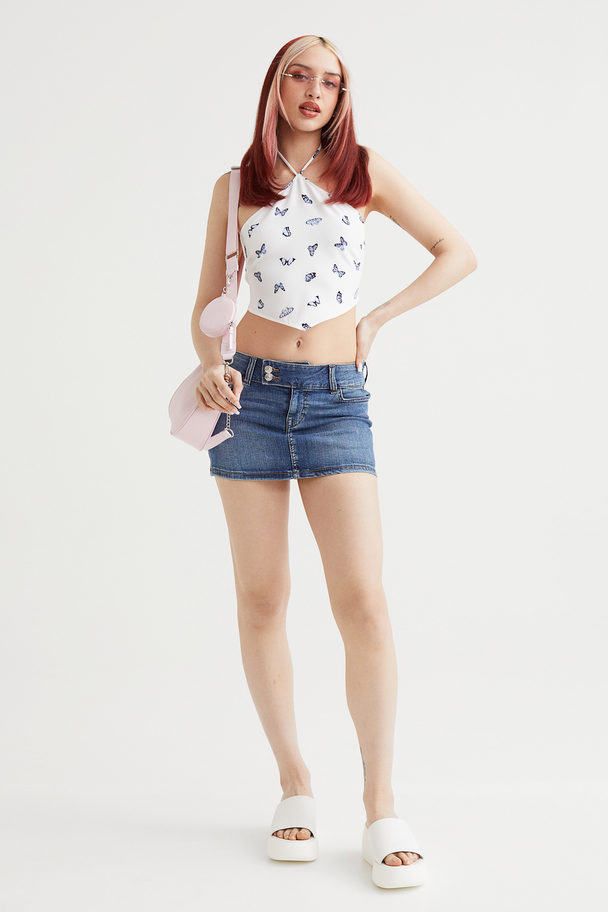 H&M Halterneck Cropped Top White/butterflies