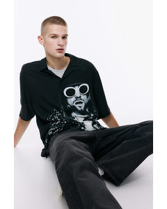 Relaxed Fit Printed Resort Shirt Black/kurt Cobain