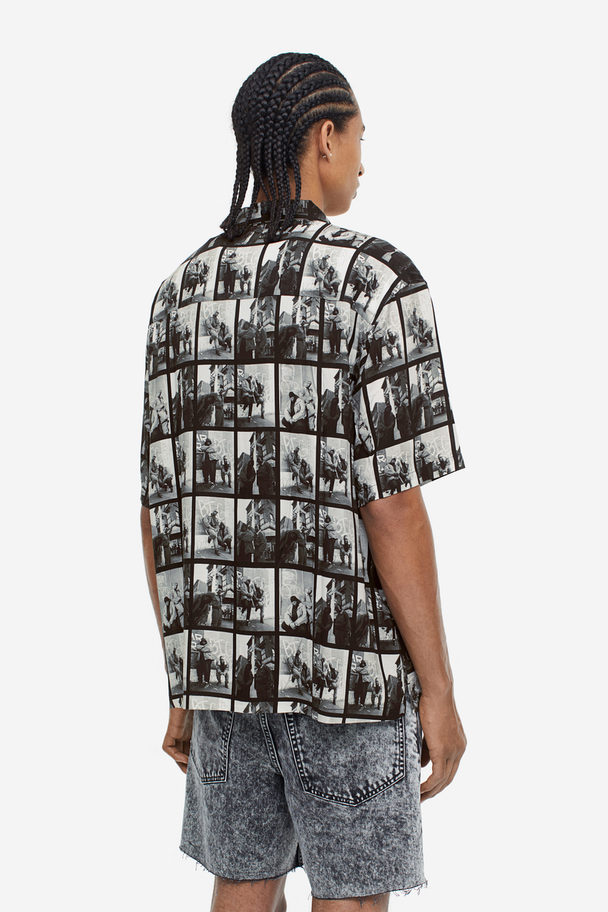 H&M Casual Overhemd Met Dessin - Relaxed Fit Zwart/the Notorious B.i.g.