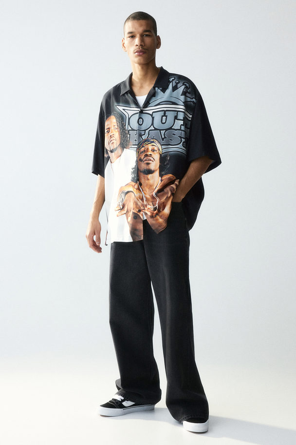 H&M Casual Overhemd Met Print - Relaxed Fit Zwart/outkast