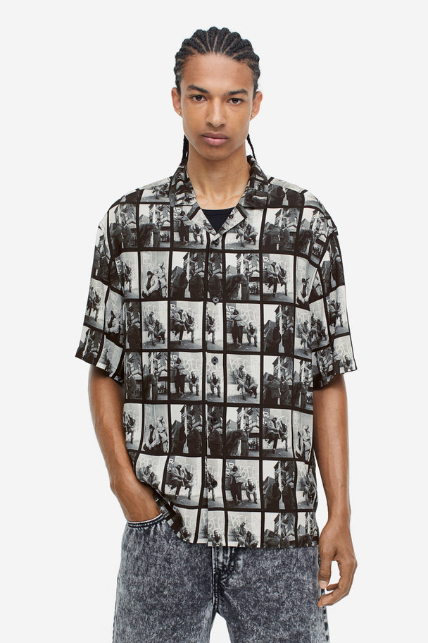 H&M Casual Overhemd Met Dessin - Relaxed Fit Zwart/the Notorious B.i.g.