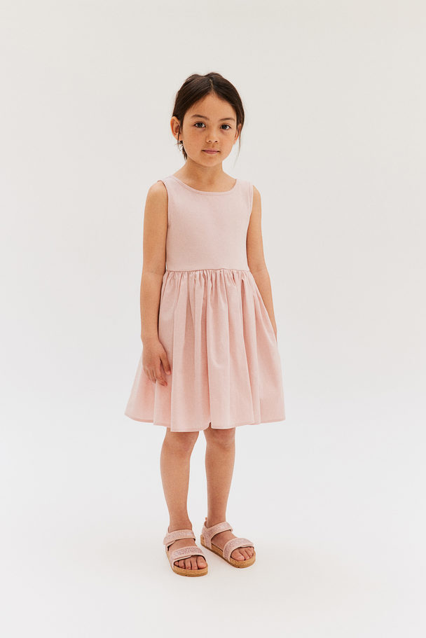 H&M Bow-detail Cotton Dress Powder Pink