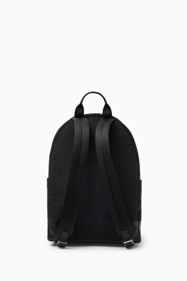COS Leather-trimmed Canvas Backpack Black