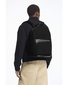 Leather-trimmed Canvas Backpack Black