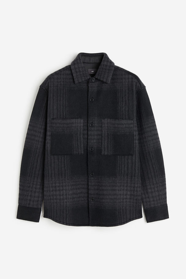 H&M Loose Fit Overshirt Dark Grey/checked