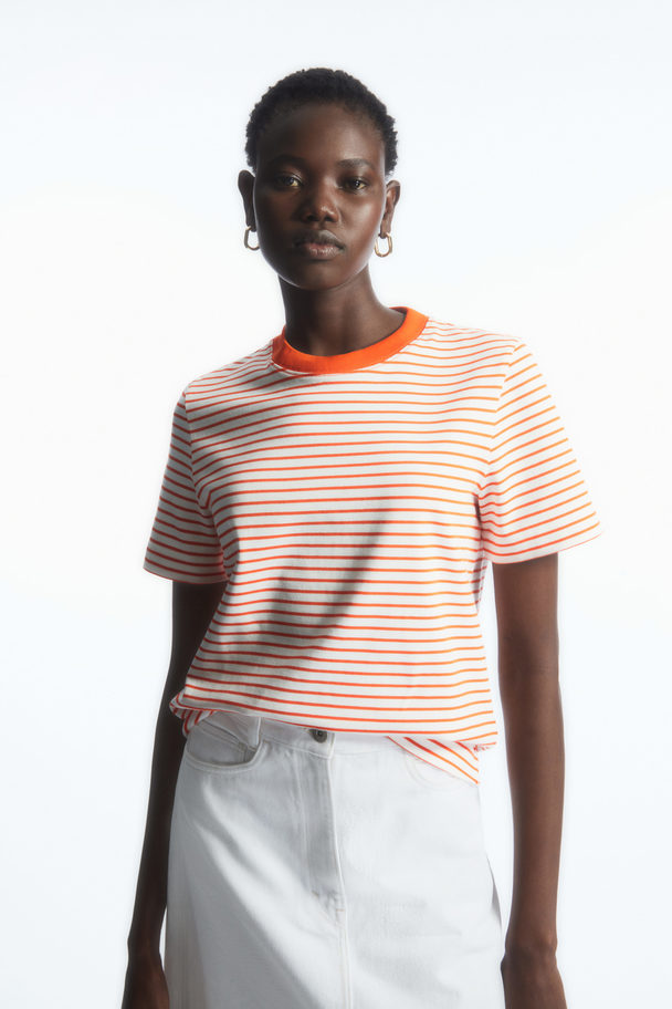 COS The Clean Cut T-shirt White / Orange / Striped