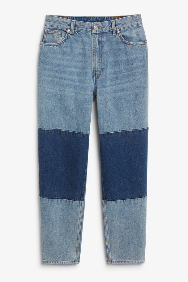 Monki Taiki Blå Jeans Med Høj Talje Og Farveblok Blå Farveblok