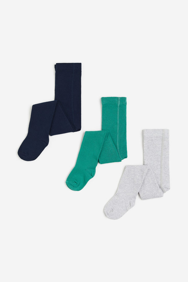 H&M 3-pak Strømpebukser I Finstrik Marineblå/grønblå/lysegrå