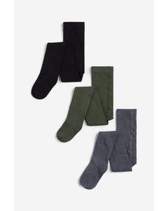 3-pack Fine-knit Tights Dark Green/dark Grey/black