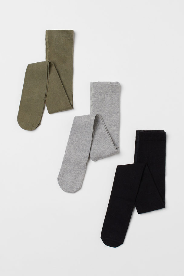 H&M 3-pack Fine-knit Tights Black/khaki Green/grey Marl