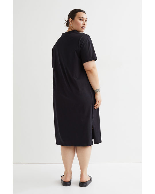 H&M H&m+ Button-front Jersey Dress Black