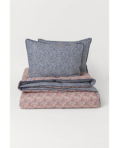 Baumwollbettwäsche für Doppelbett Taubenblau/Kleingeblümt