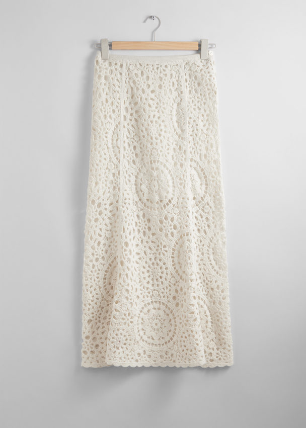 & Other Stories Crocheted Midi Skirt White