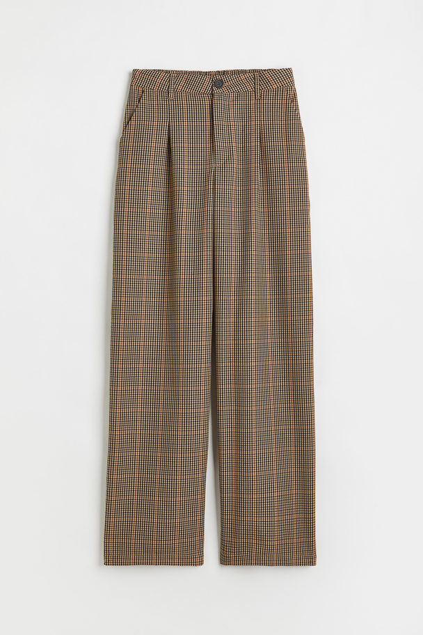 H&M Wide Trousers Beige/checked
