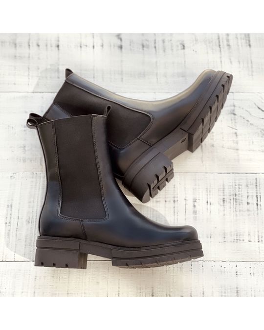 Liberitae Army Black Leather Flat Chelsea Boots