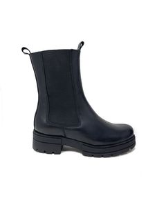 Army Black Leather Flat Chelsea Boots