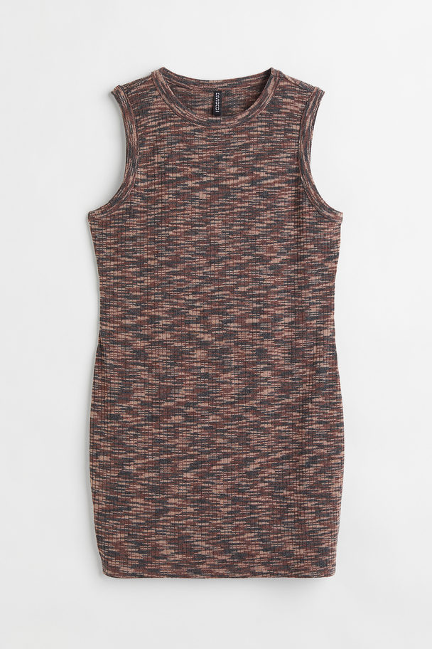 H&M H&m+ Rib-knit Dress Dark Brown/patterned