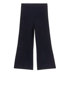 Flared Rib-knitted Trousers Dark Blue
