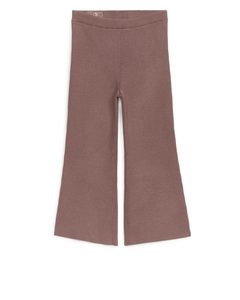 Flared Rib-knitted Trousers Brown