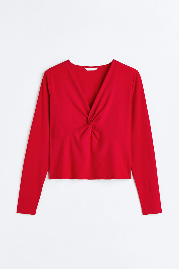 H&M H&m+ Knot-detail Jersey Top Red